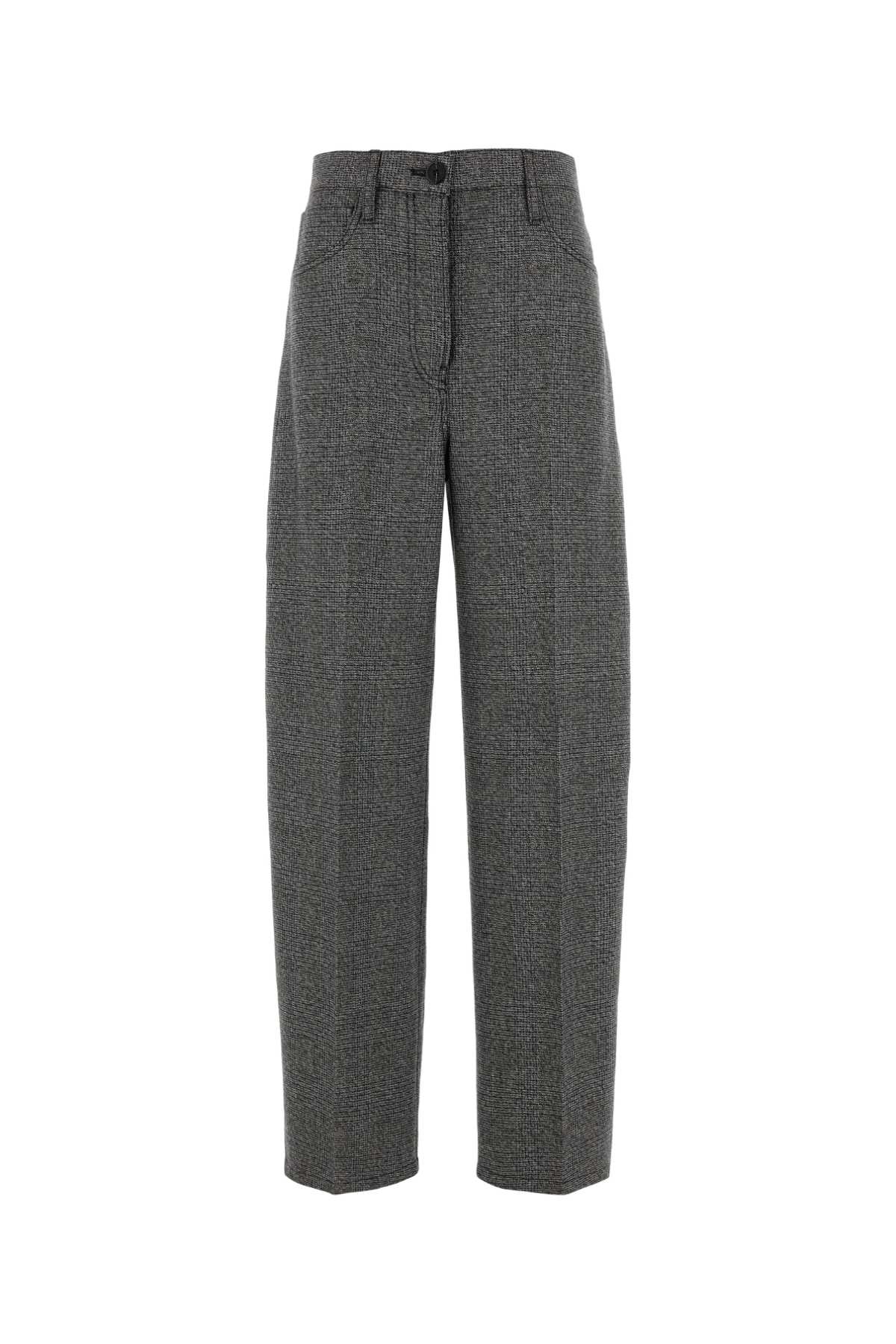 Prada Embroidered Glencheck Trousers — Gray