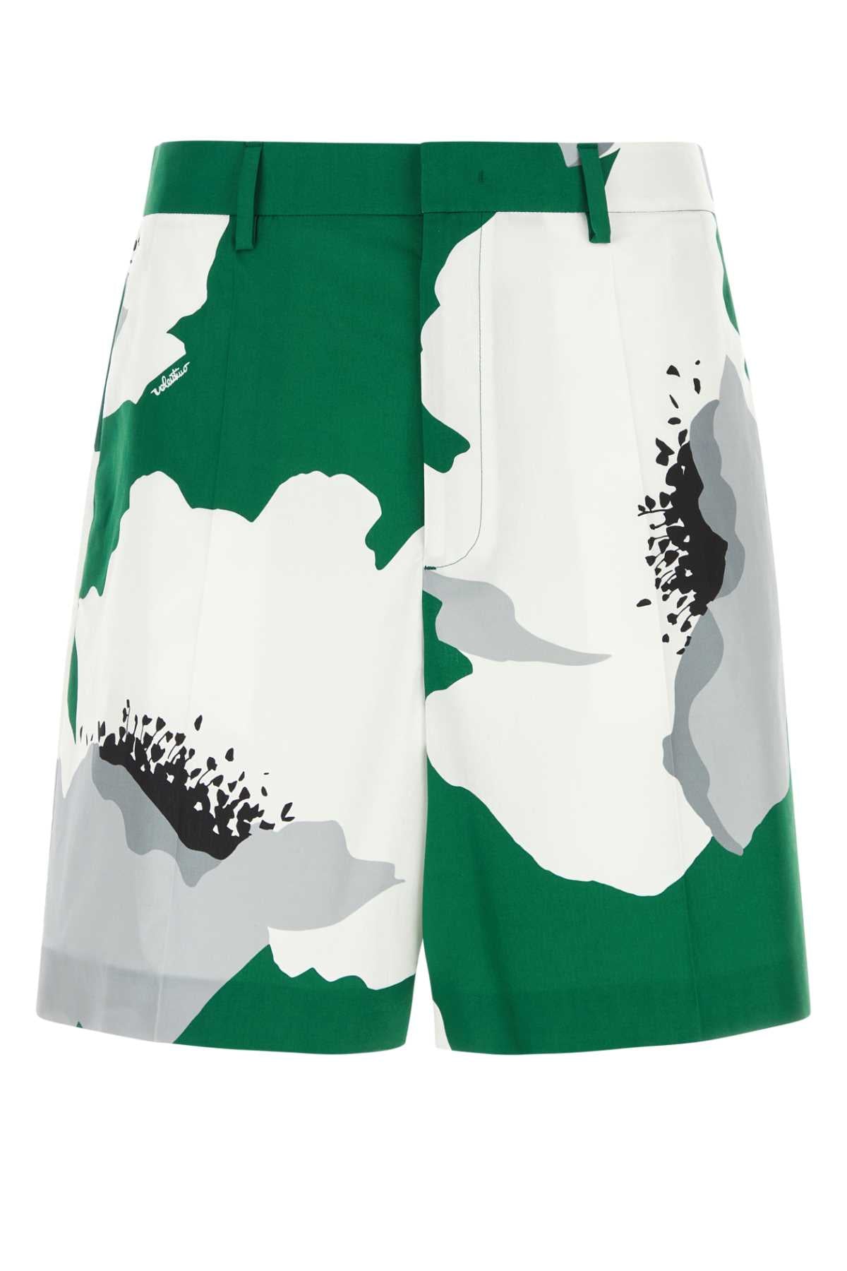 Valentino Garavani Floral-Print Cotton Bermuda Shorts — Green
