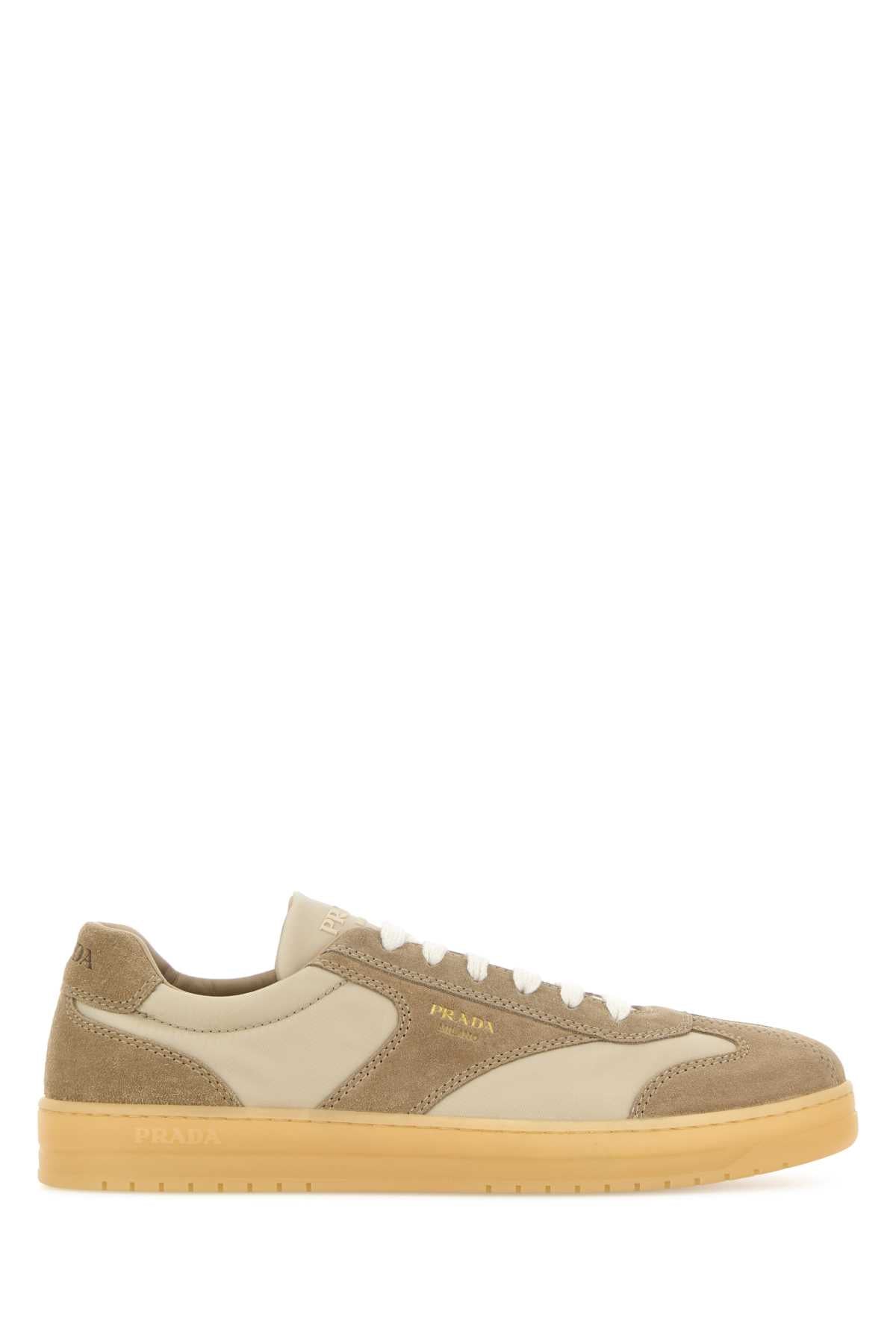Zapatilla Baja de Ante y Nailon Prada — Beige