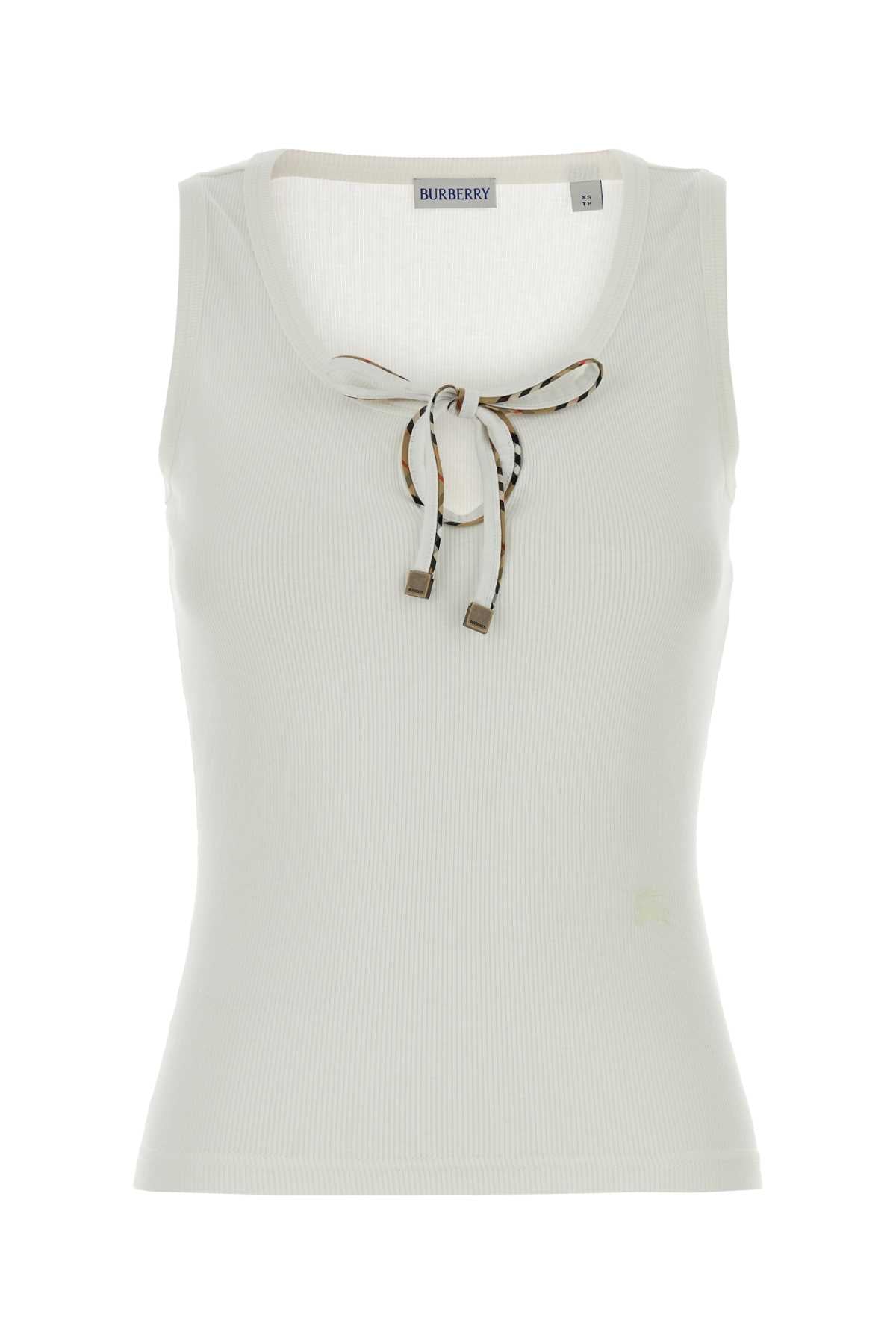 Burberry Ribbed Cotton Tank Top — White
