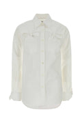 Moschino Stretch Poplin with Bow Chest Pockets Shirt — White