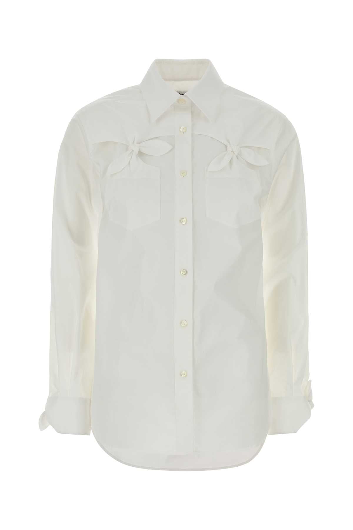 Moschino Stretch Poplin with Bow Chest Pockets Shirt — White