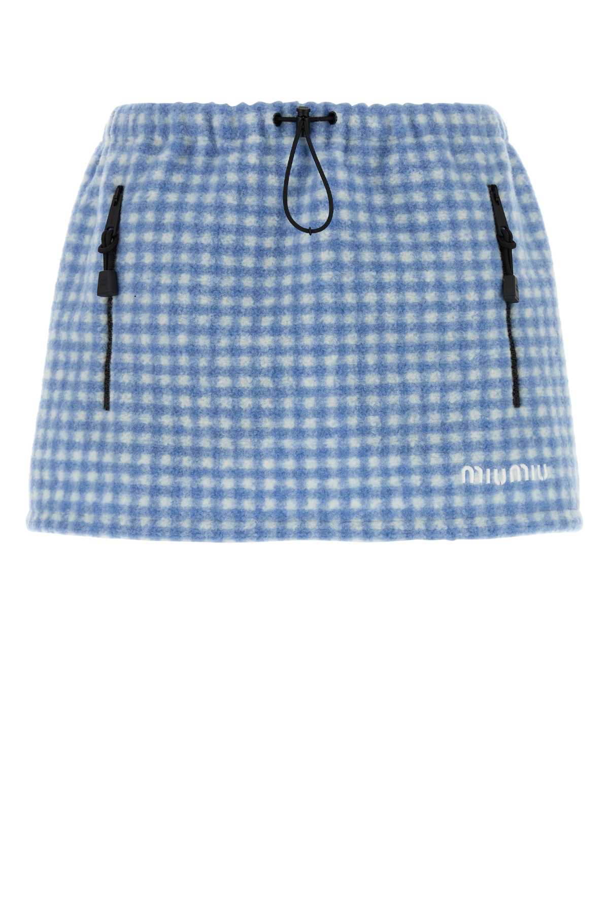 Miu Miu Houndstooth Pile Mini Skirt — Blue