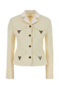 Versace Virgin Wool with Medusa-Embellished Pockets Blazer — Beige