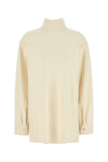 Jil Sander Wool Blend Turtleneck Blouse — Beige