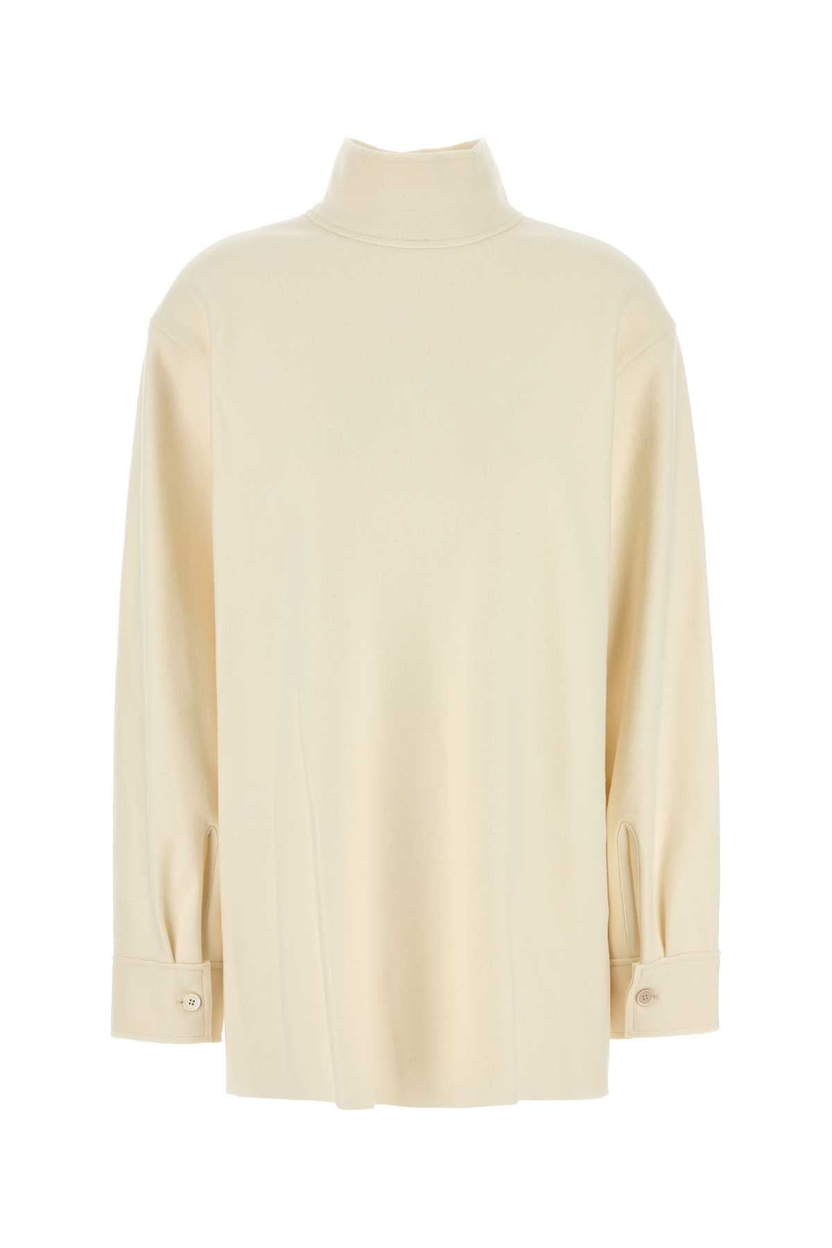 Jil Sander Wool Blend Turtleneck Blouse — Beige