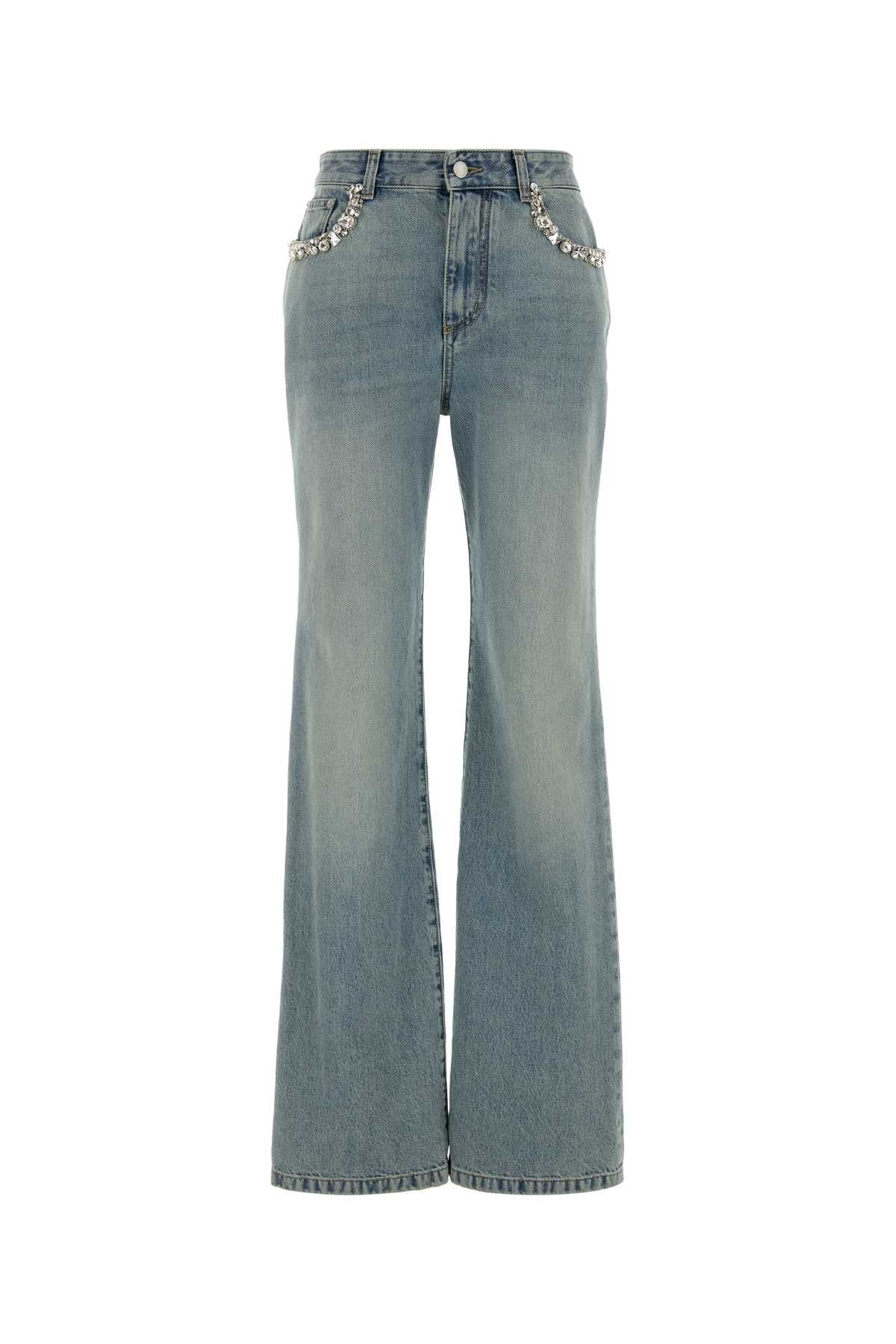 Alexander McQueen Embellished Pocket Chain Denim Jeans — Blue