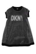 Dkny Junior Textured Logo Print Dress — Gray