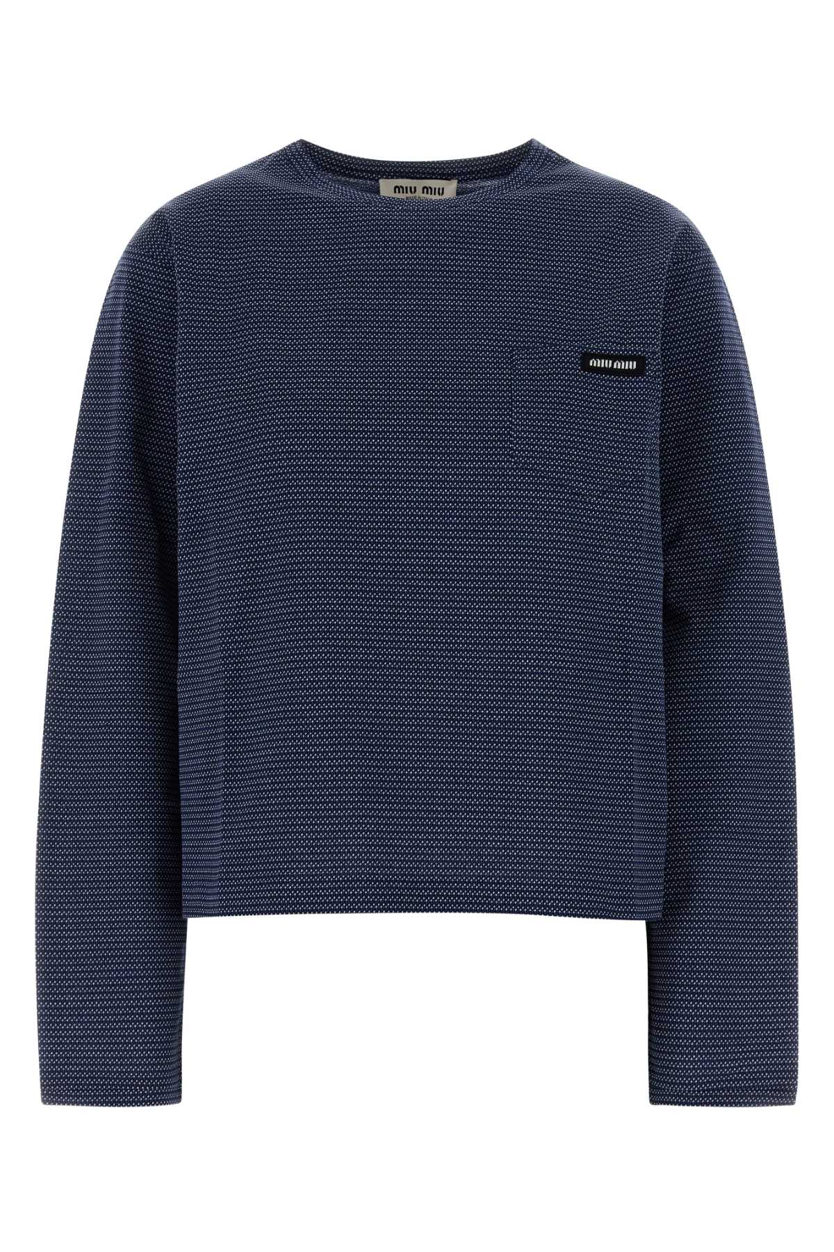 Miu Miu Two-Tone Jersey T-Shirt — Navy