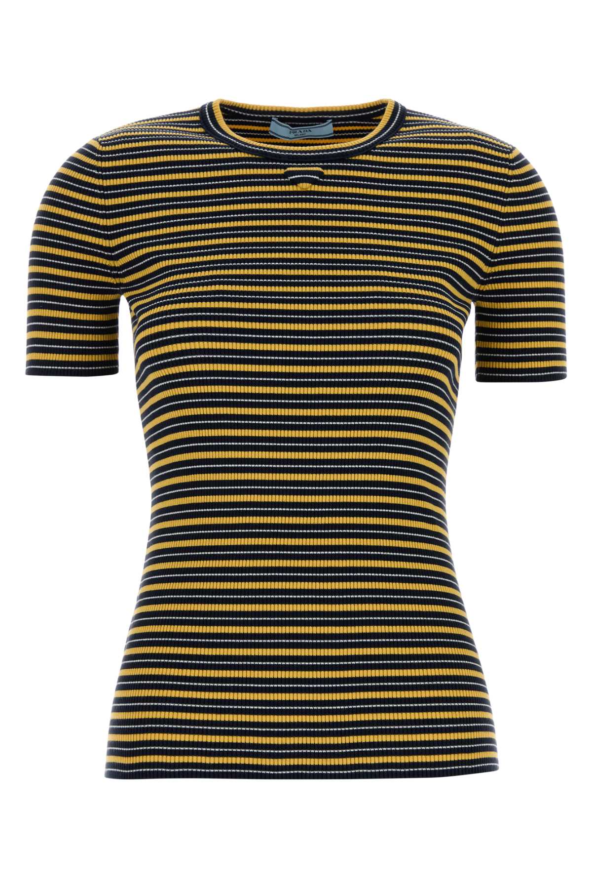 Prada Striped Stretch Cotton T-Shirt — Navy