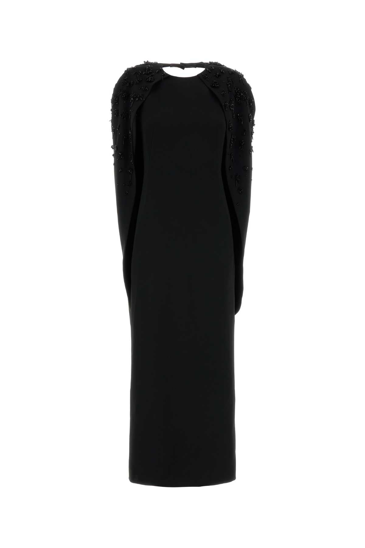 Alberta Ferretti Beaded Shoulder Dress — Black