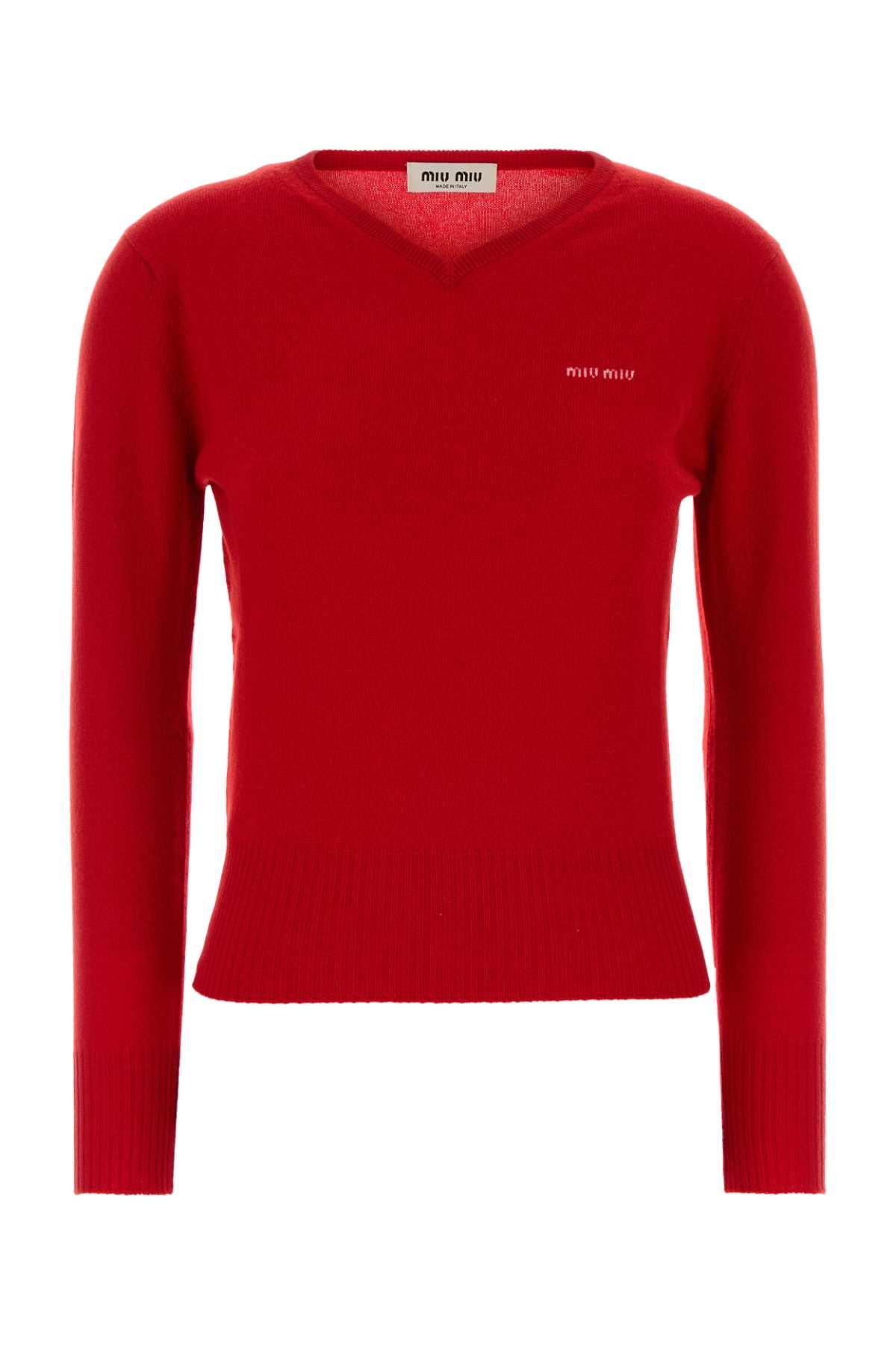 Miu Miu Cashmere Crew Neck Sweater — Red