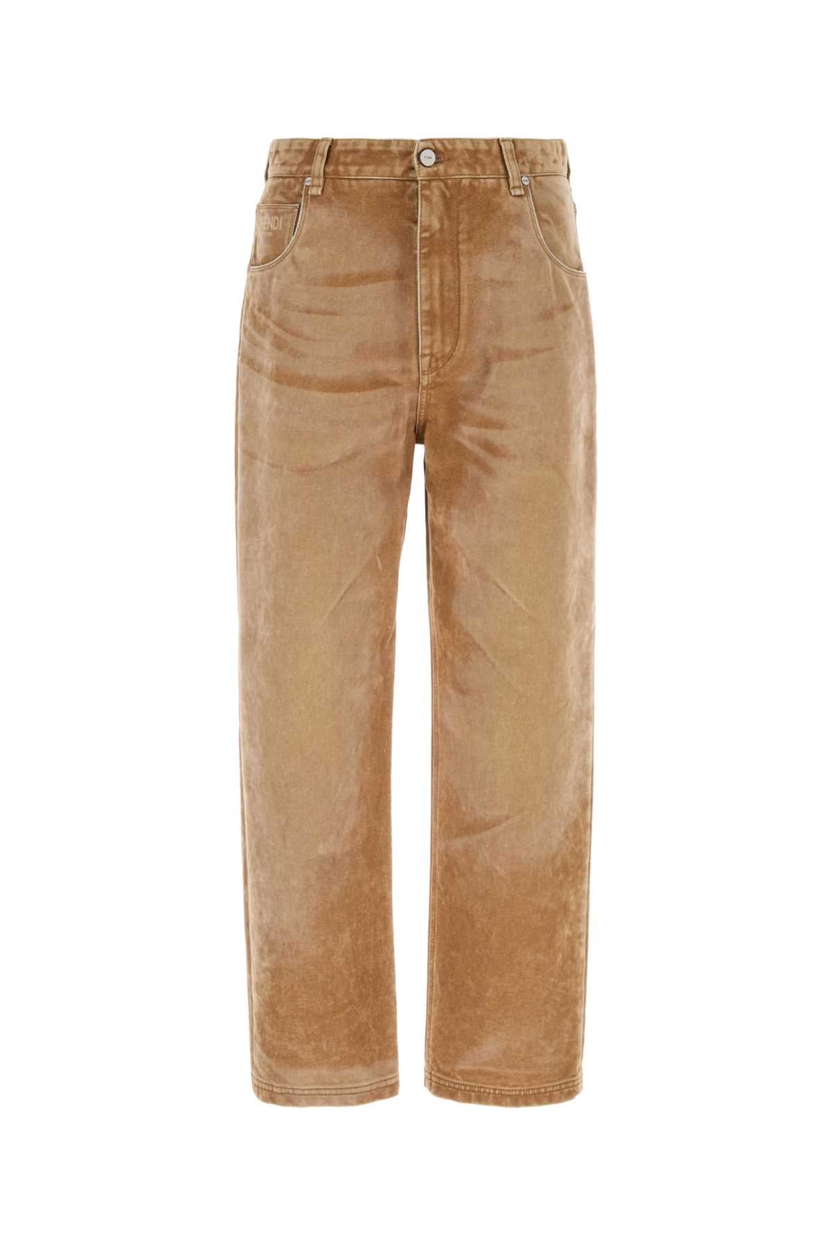 Fendi Stonewashed Denim Jeans — Beige
