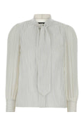 Gucci Pinstriped Silk with Bow Tie Detail Shirt — White