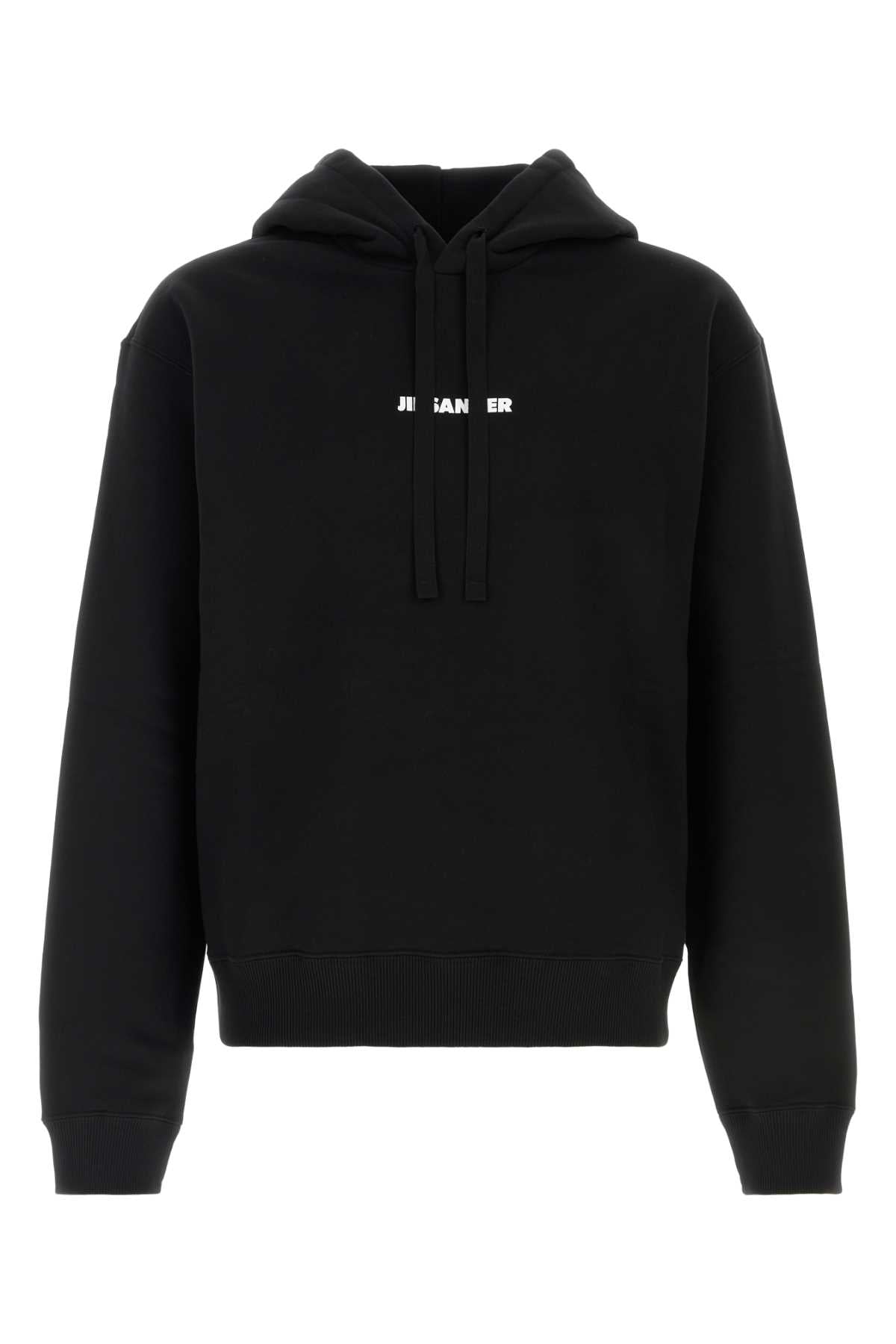 Jil Sander Logo-Embroidered Cotton Hoodie — Black