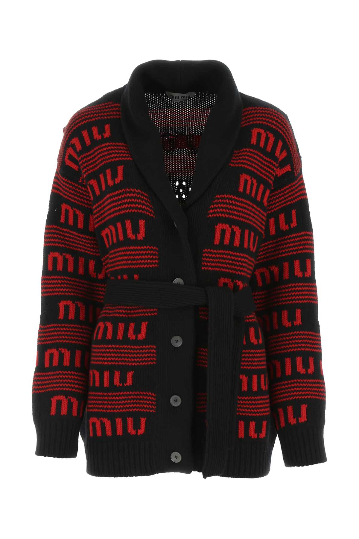 Miu Miu Logo-Embroidered Cashmere Cardigan — Black