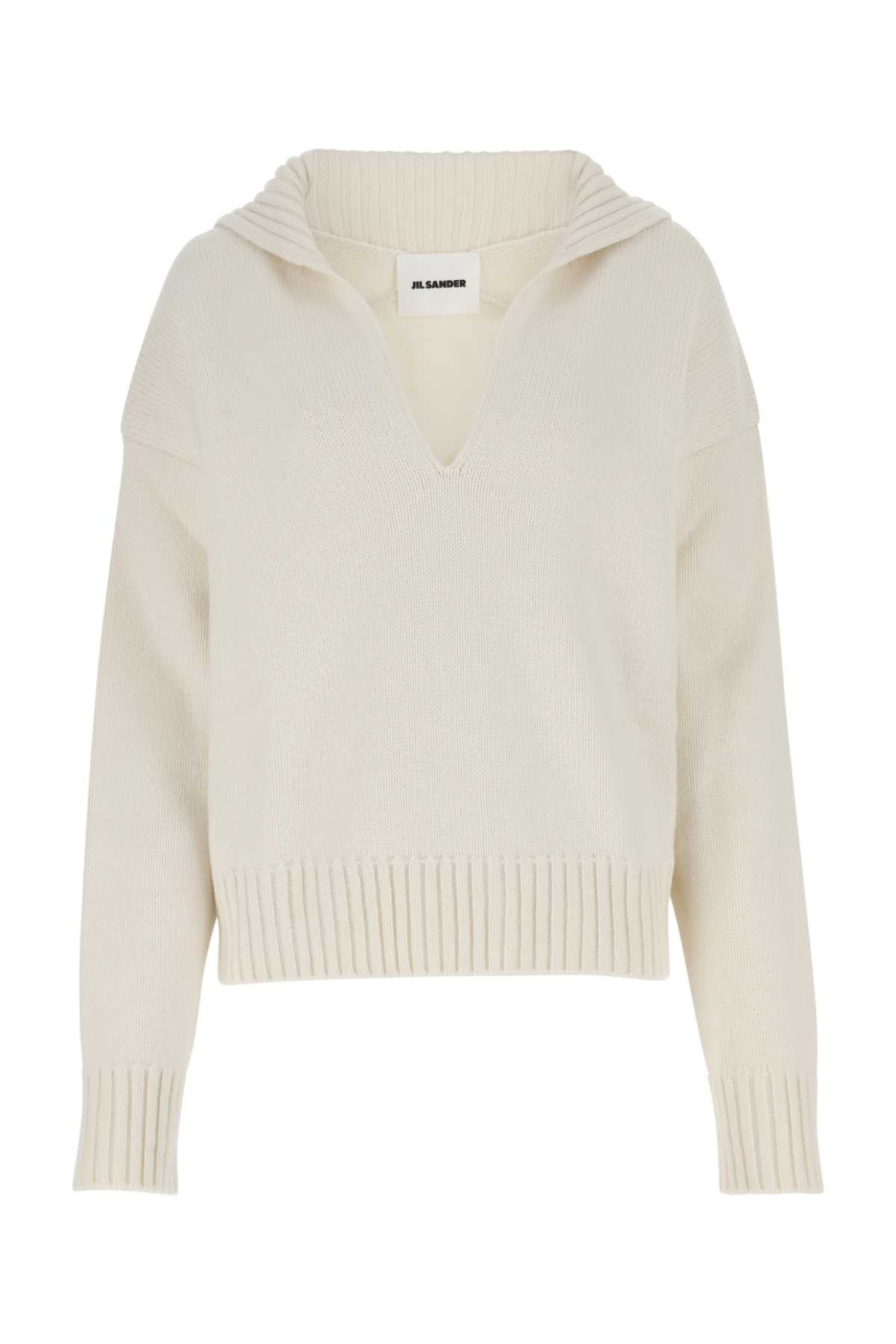 Jil Sander Cashmere Blend Hooded Sweater — White