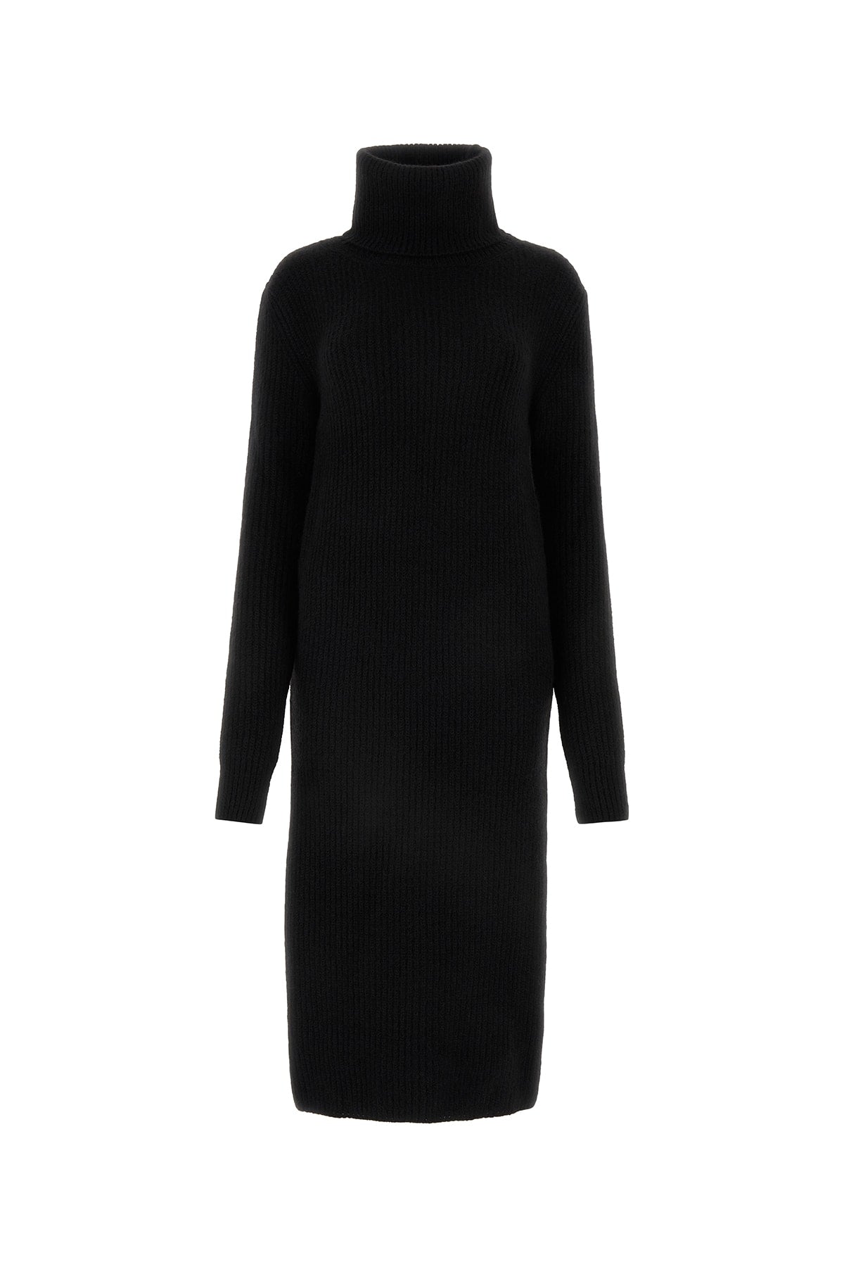 Saint Laurent Rib-Knit Turtleneck Dress — Black