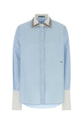 Prada Crystal-Embellished Collar Poplin Shirt — Blue