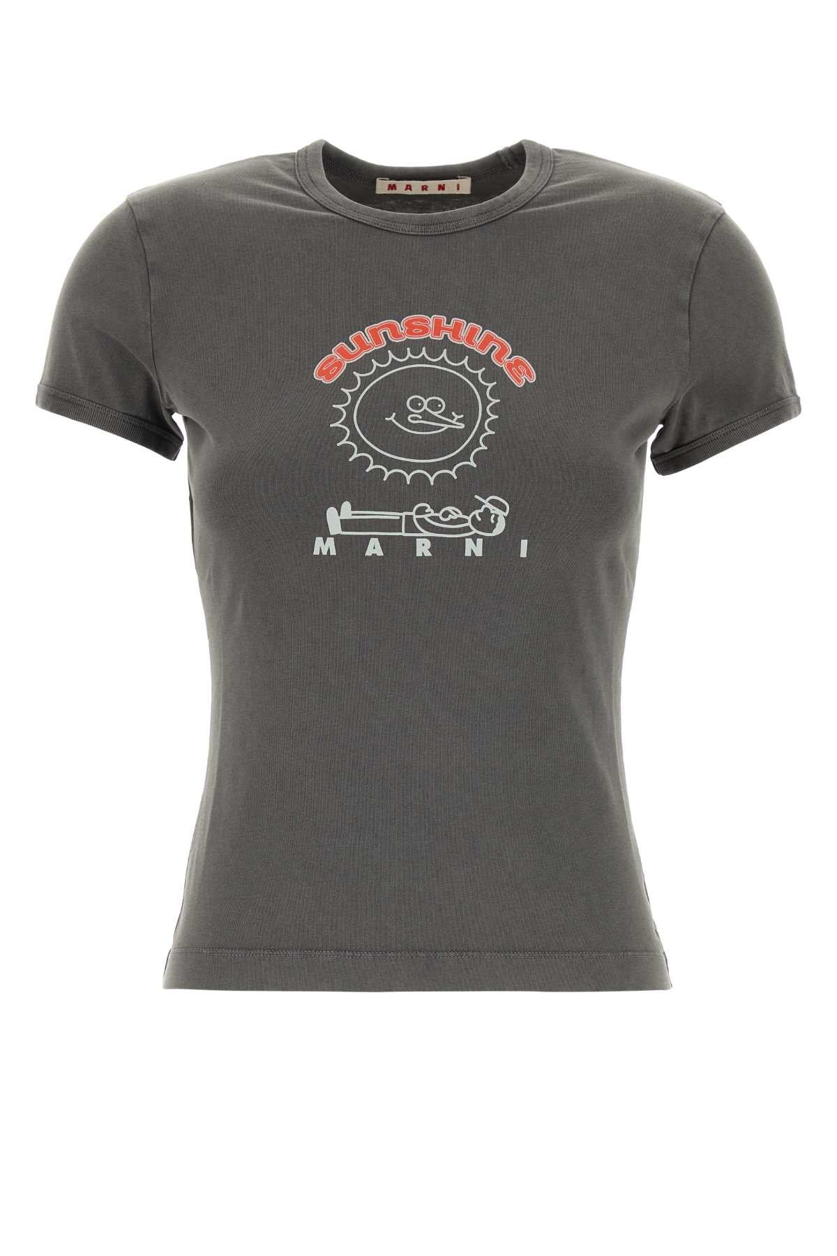 Marni Logo-Print Cotton T-Shirt — Gray