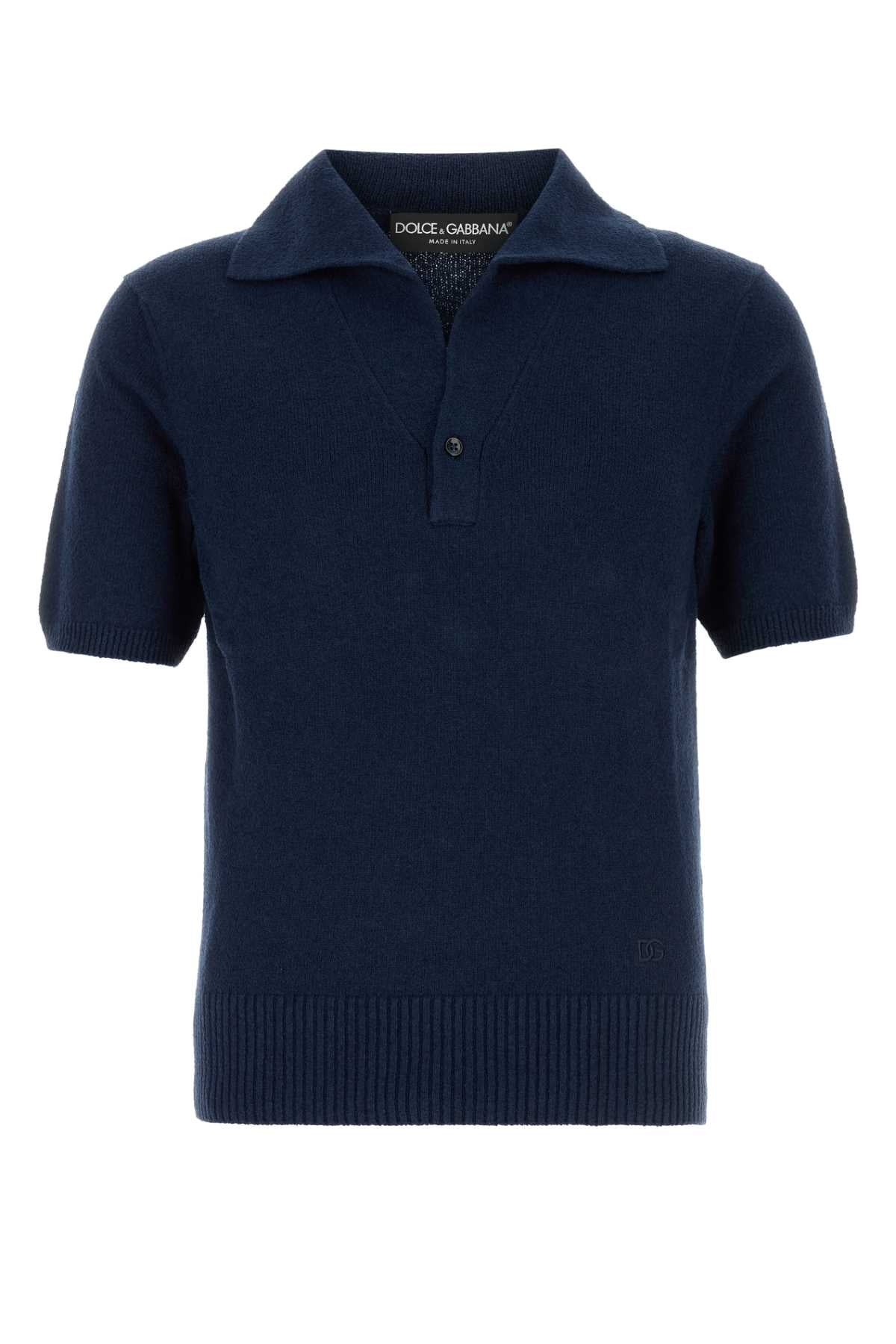 Dolce & Gabbana Cotton-Blend Polo Shirt — Navy