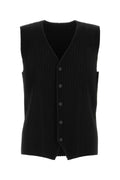 Homme Plisse' Issey Miyake Pleated Polyester Vest — Black