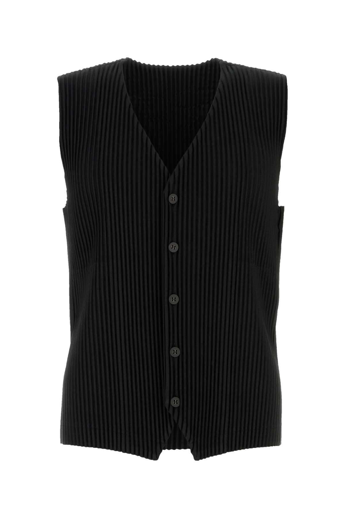 Homme Plisse' Issey Miyake Pleated Polyester Vest — Black