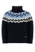 Prada Fair Isle Wool Blend Sweater — Navy
