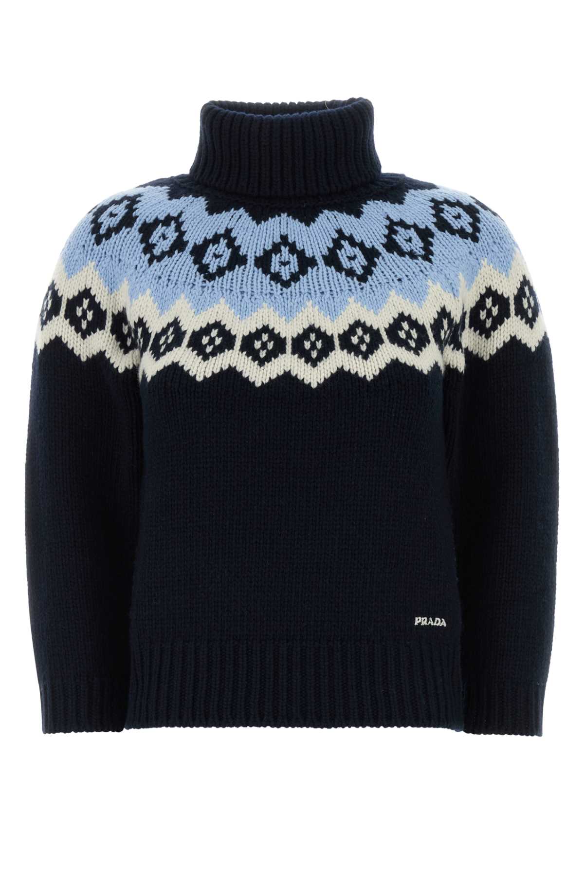 Prada Fair Isle Wool Blend Sweater — Navy