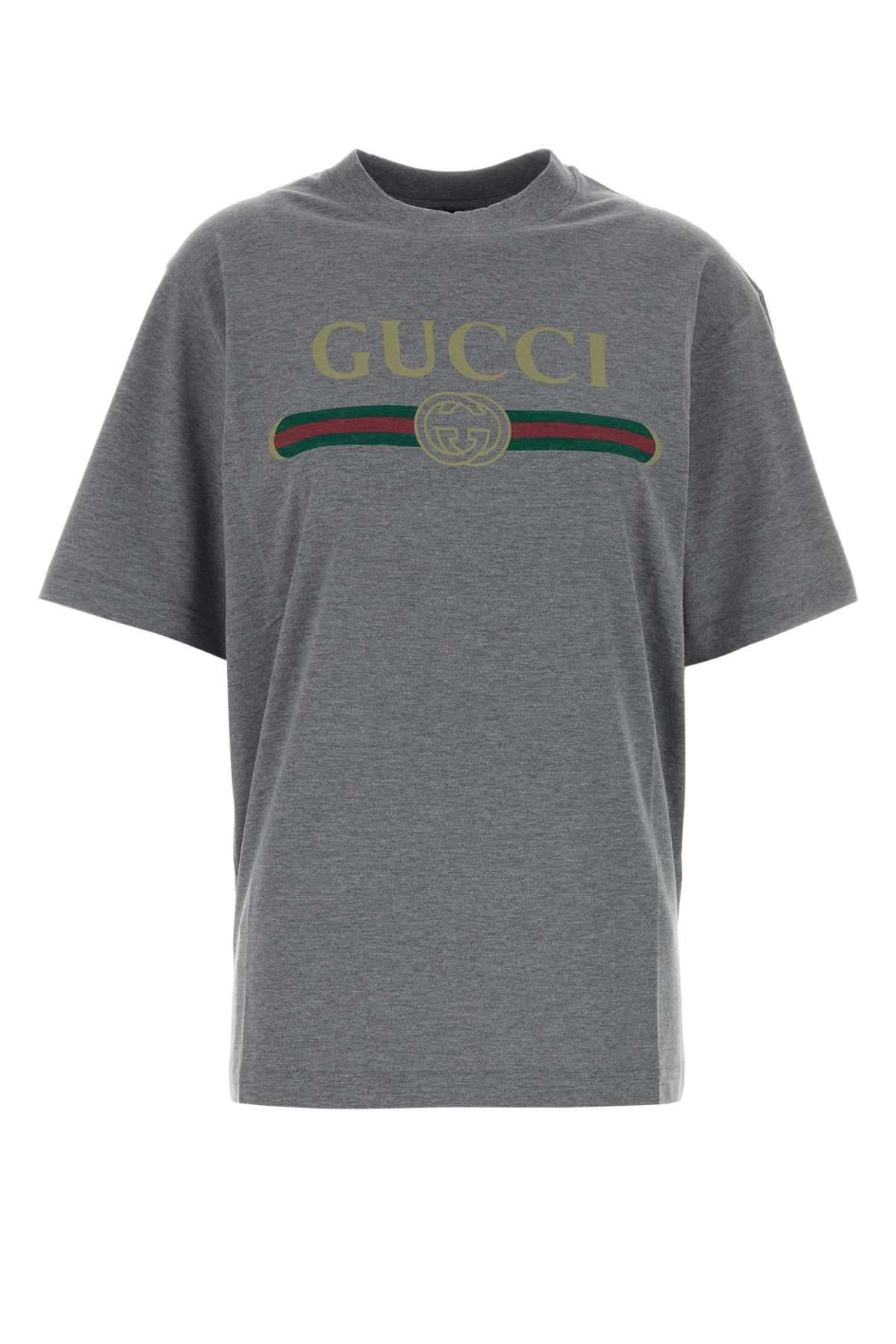 Gucci Logo-Printed Cotton-Blend T-Shirt — Gray