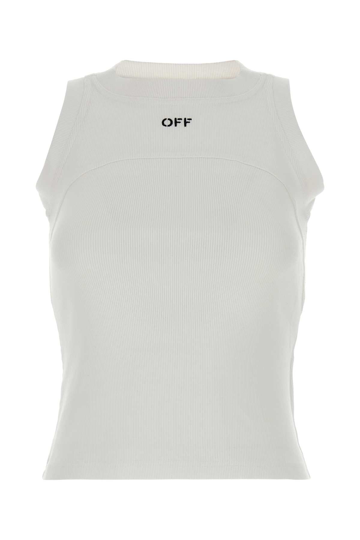 Camiseta sin mangas de algodón acanalado con logo bordado Off-White - Blanco