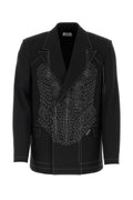 Off-White Embroidered Wool-Blend Blazer — Black