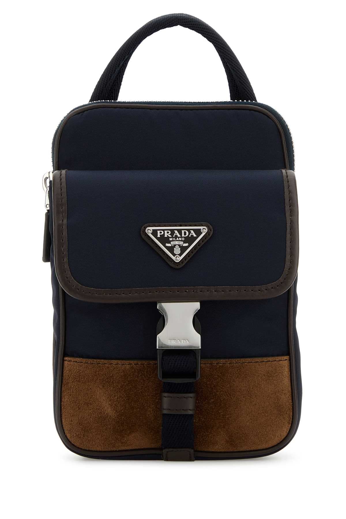 Prada Two-Tone Nylon and Suede Phone Wallet — Navy