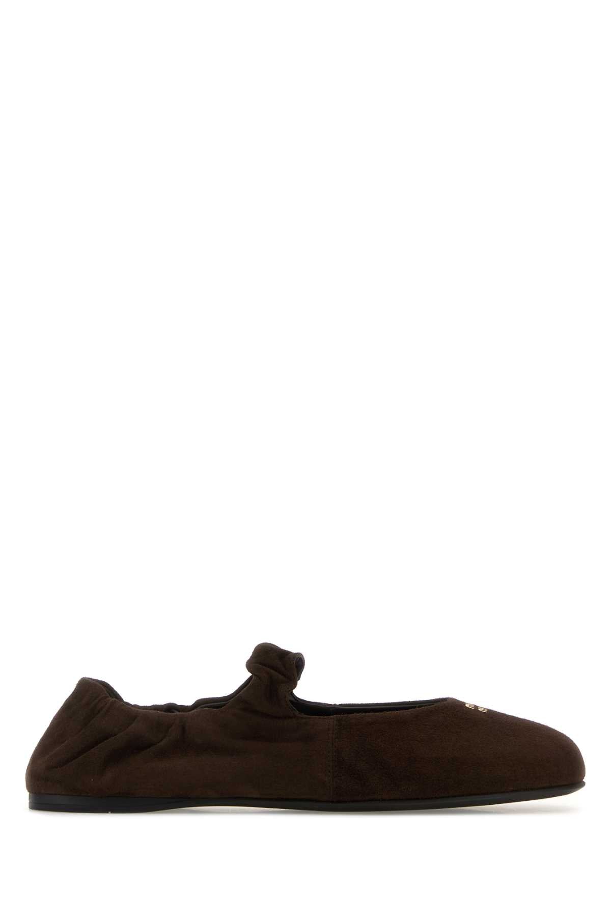Miu Miu Suede Ballerina Flat — Brown