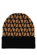 Valentino Garavani CUFFIA Geometric-Jacquard Cashmere Beanie — Beige