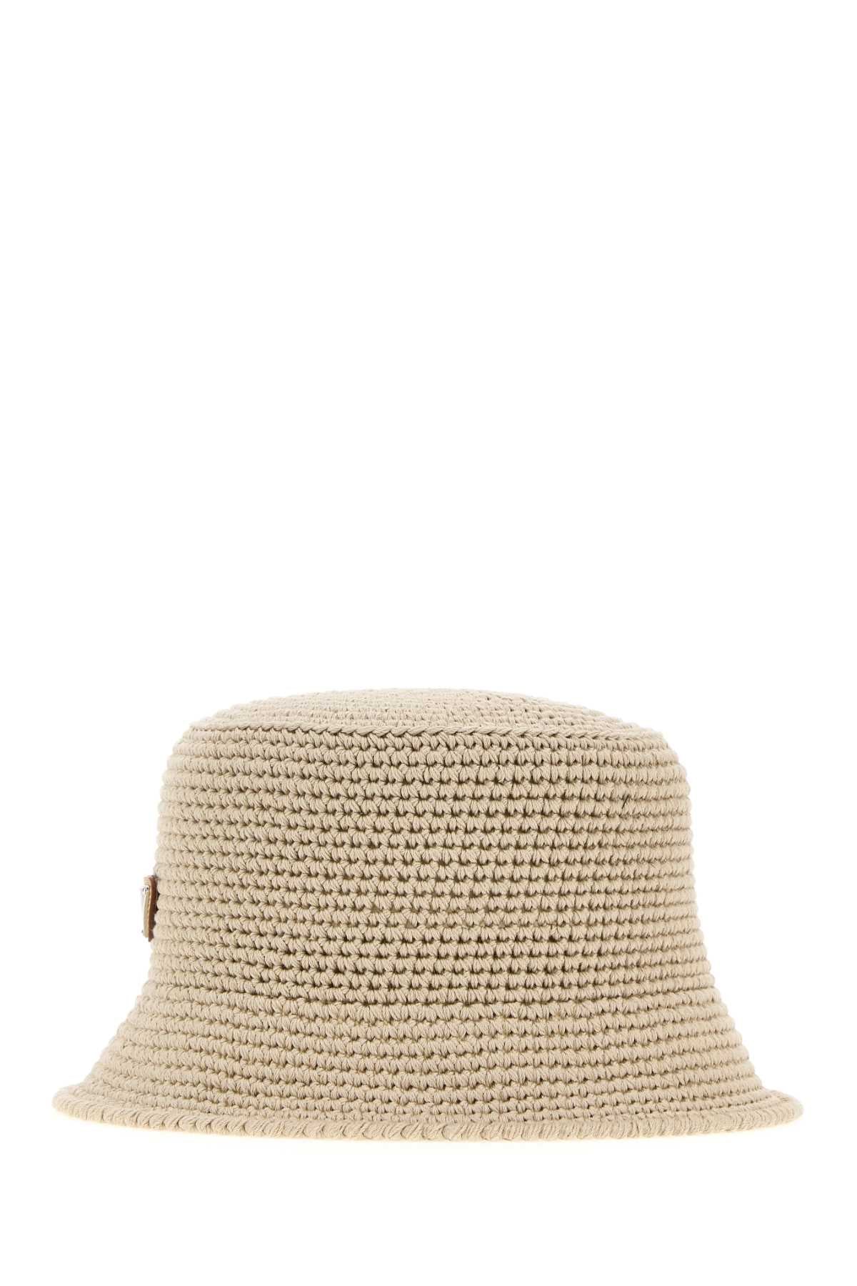 Prada CAPPELLI Crocheted Cotton Bucket Hat — Beige