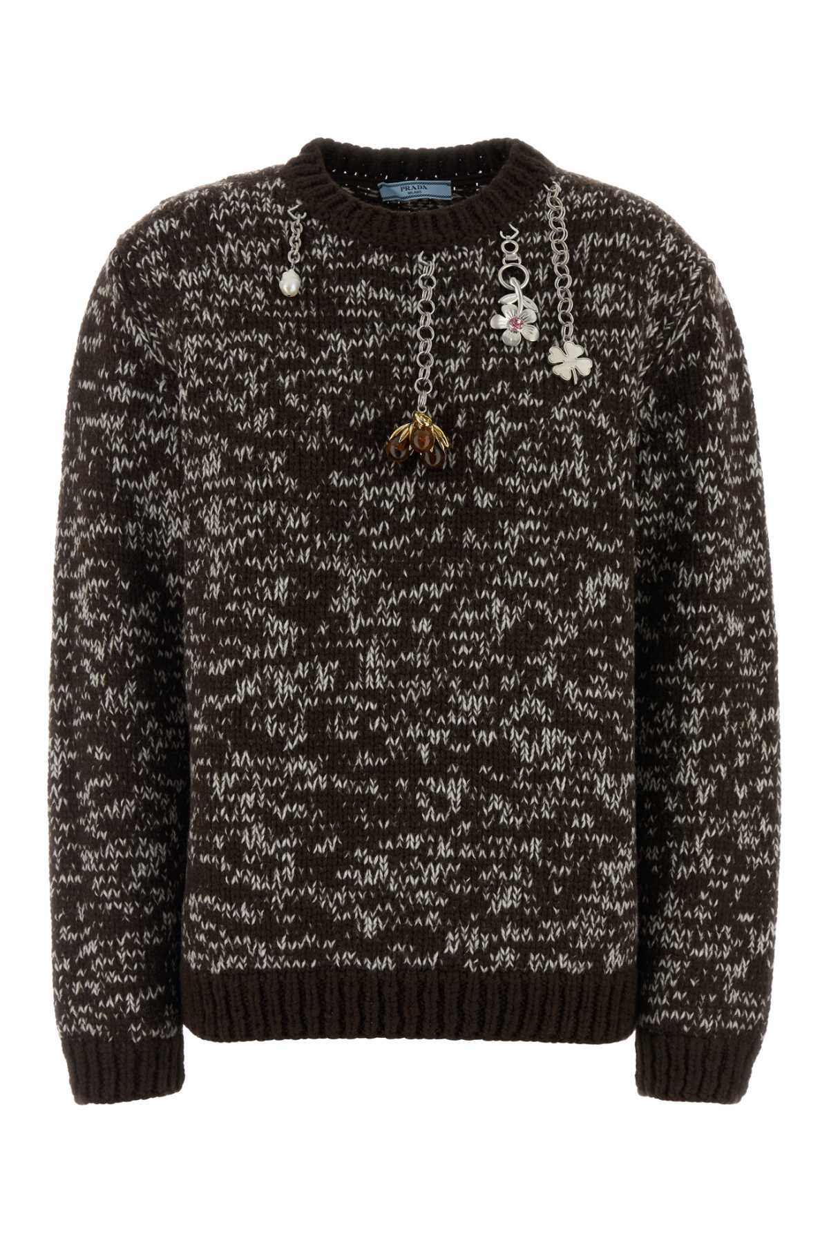 Prada Two-Tone Wool Knit Sweater — Brown