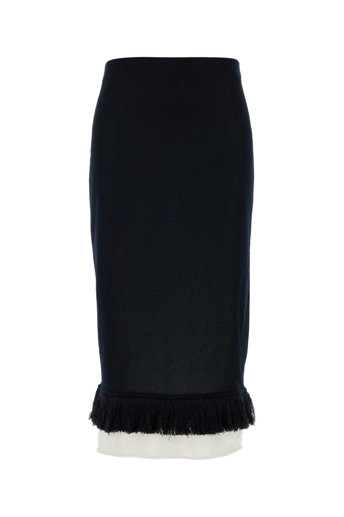 Bottega Veneta Silk Midi with Fringe Hem Skirt — Black