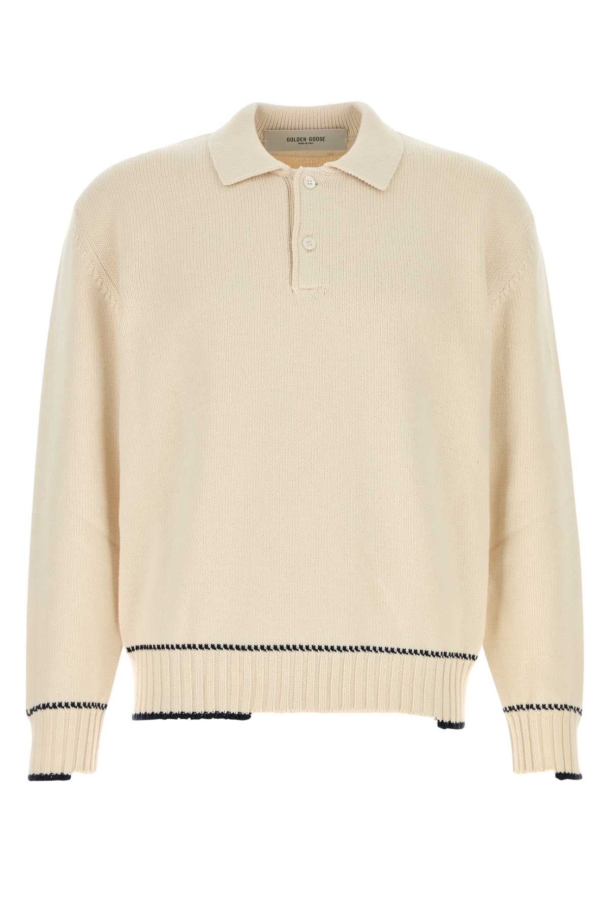 Golden Goose Deluxe Brand Ribbed Polo Collar Sweater — Beige