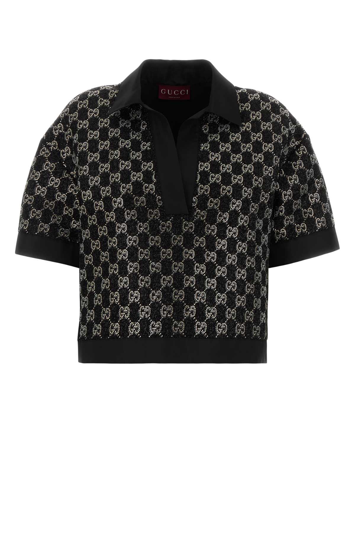 Gucci Logo-Jacquard Boucle Polo Shirt — Black
