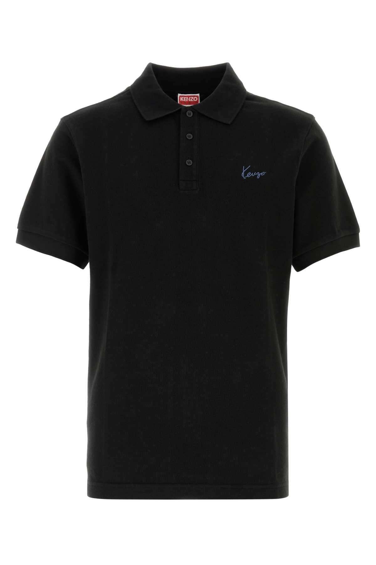 Kenzo Logo-Embroidered Cotton Polo — Black