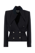 Alexander McQueen Double-Breasted Wool Blazer — Navy