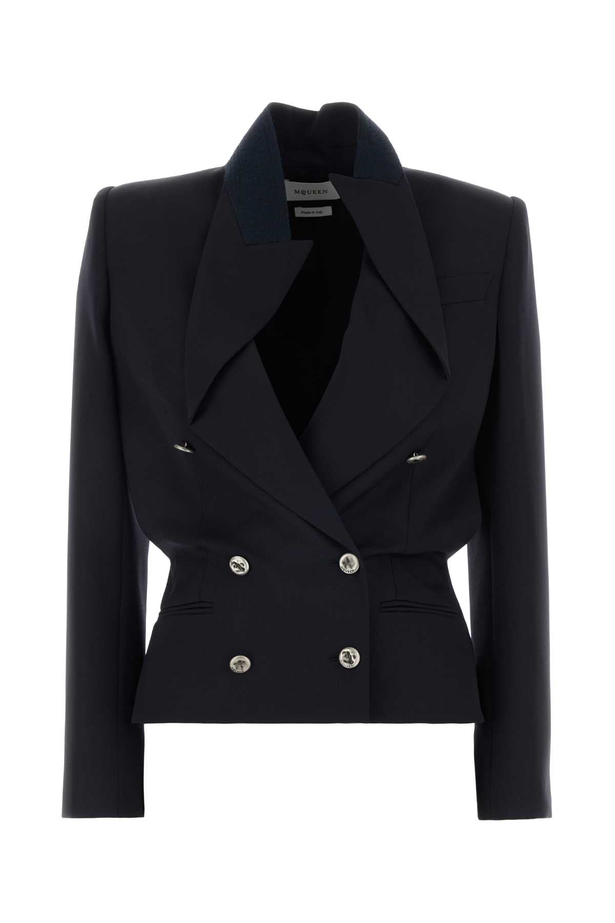 Alexander McQueen Double-Breasted Wool Blazer — Navy
