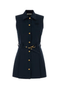 Miu Miu Collared Poplin Mini Dress — Navy