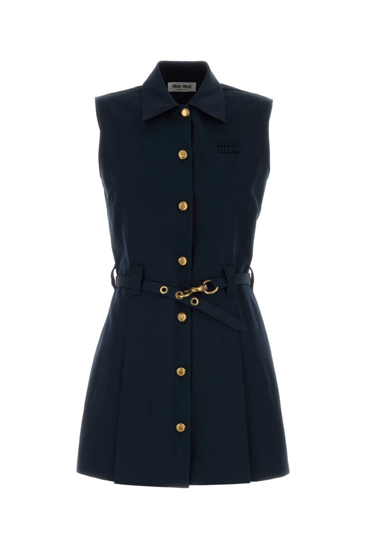 Miu Miu Collared Poplin Mini Dress — Navy