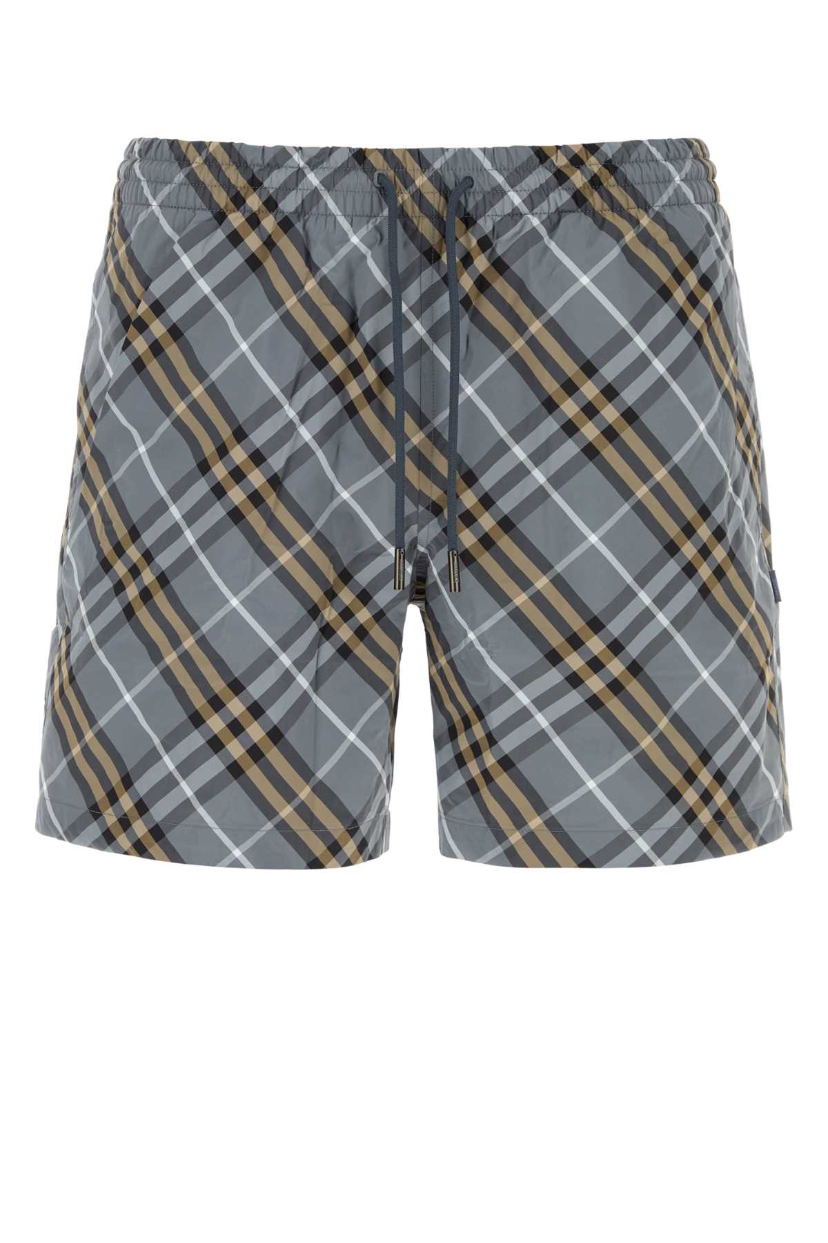Burberry Printed Nylon Plaid Swimming Shorts — Gray