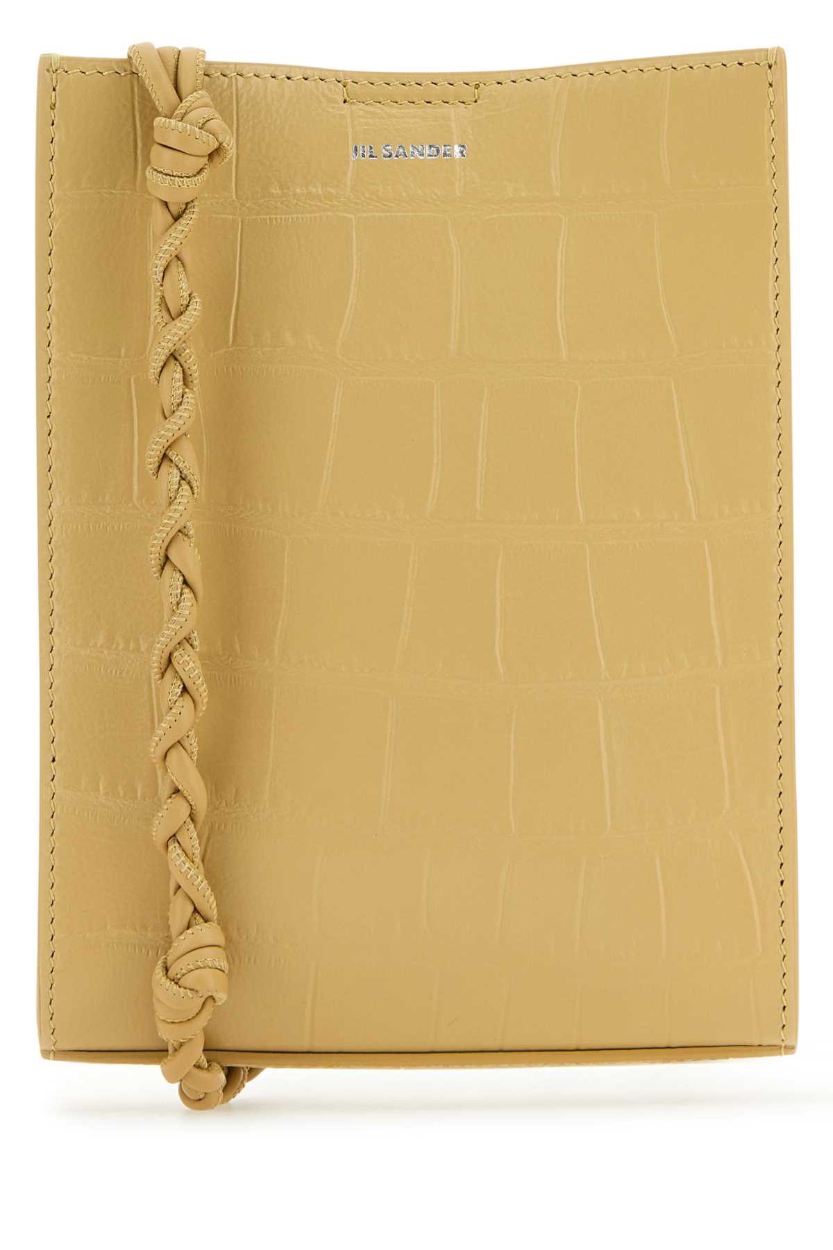 Jil Sander Crocodile-Embossed Leather Shoulder Bag — Beige