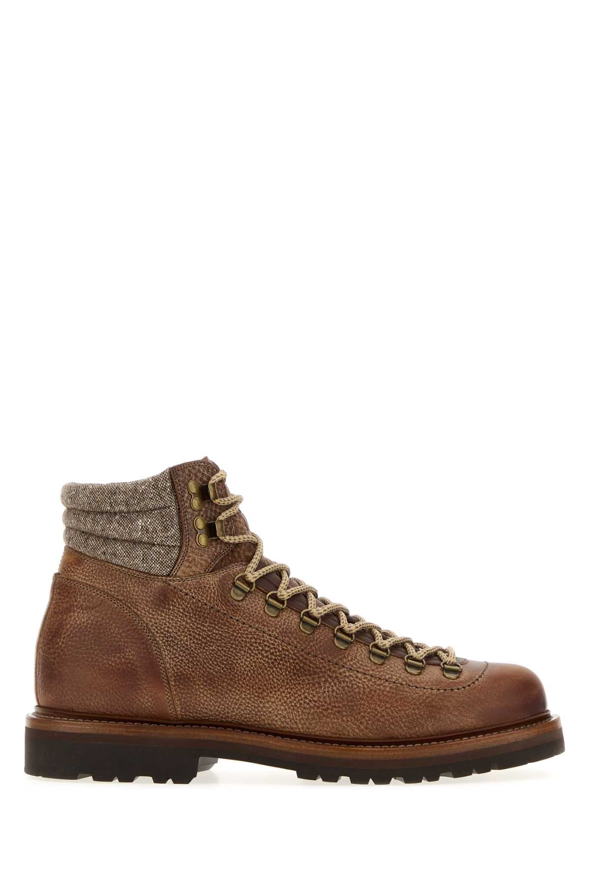 Brunello Cucinelli Lace-Up Leather Boot — Brown