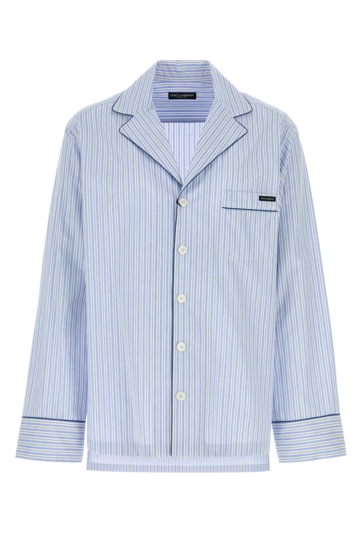 Dolce & Gabbana Striped Cotton-Silk Poplin Shirt — Blue