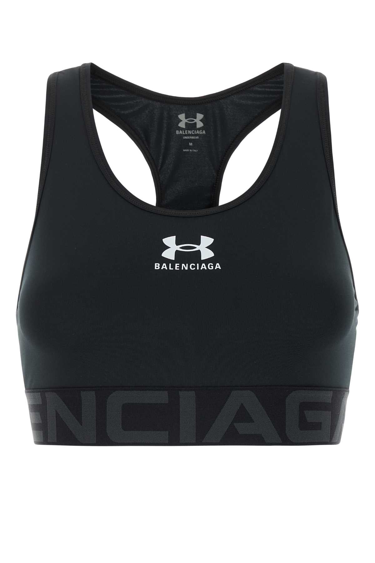Balenciaga Logo-Embroidered Racerback Sports Bra — Black